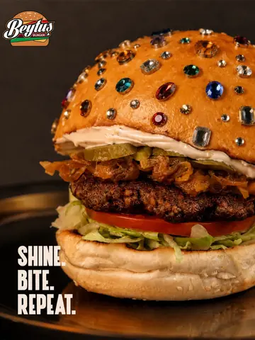 Taşlarla süslenmiş burger: Shine. Bite. Repeat.